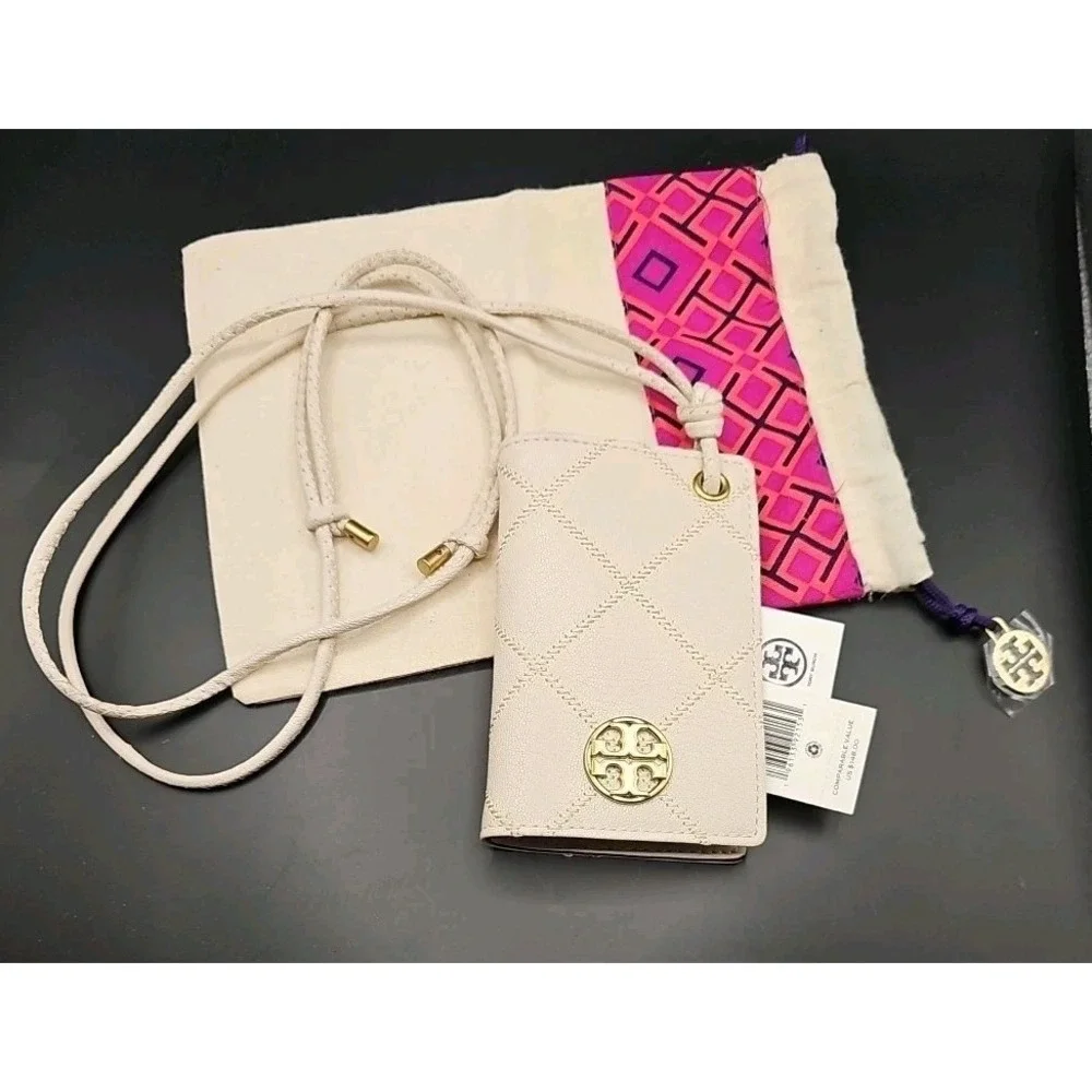 Tory Burch Willa Quilted Leather ID Card Case Lanyard+Dustbag Vacay Cruise New!
